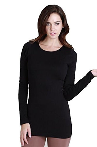 Seamless Long Sleeve Crew Neck Top - 6 Black, One Size