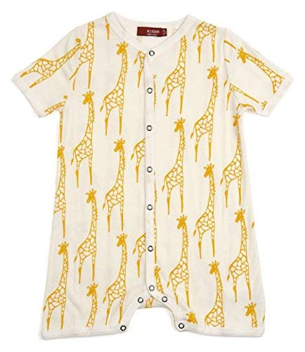 Organic Shortall Romper, Yellow Giraffe, 3-6M