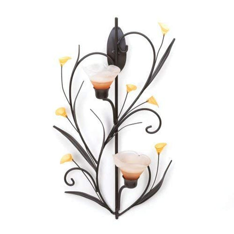 Amber Lilies Candle Wall Sconce (7 1/2" x 4 3/8" x 15" high; candle holders: 3 1/4" x 2 3/4" x 2 3/4" high)