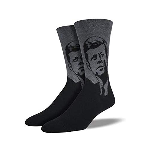 Men's Novelty Crew JFK Socks, Charcoal Heather 10-13