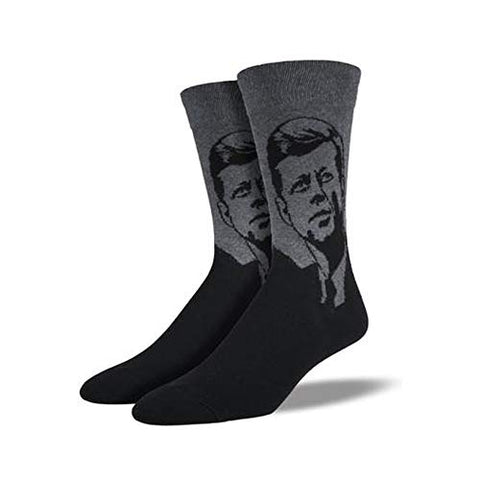 Men's Novelty Crew JFK Socks, Charcoal Heather 10-13