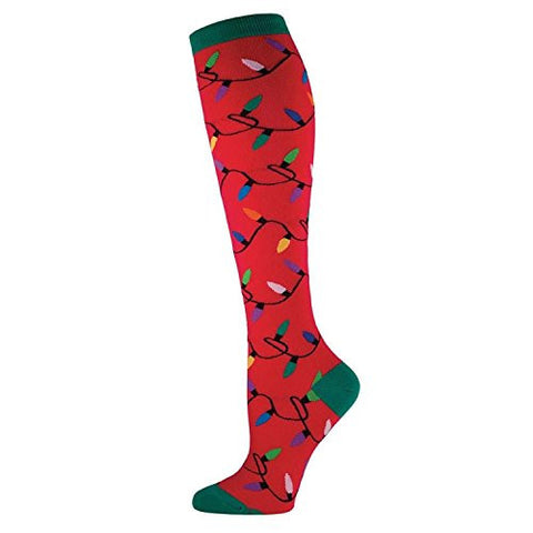 Womens Christmas Lights Knee High Socks-Red