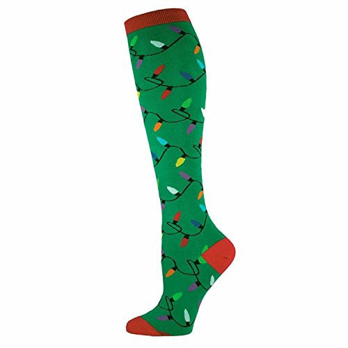 Womens Christmas Lights Knee High Socks-Green Medium