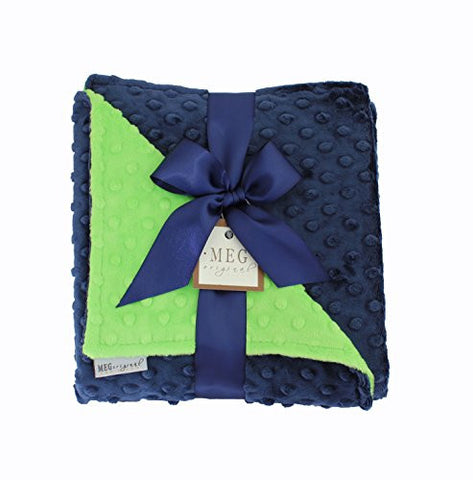Navy Blue & Lime Green Minky Blanket