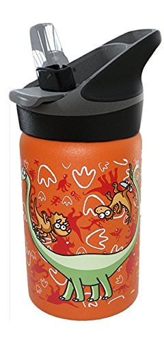 Laken Thermo Jannu Insulated Stainless Steel Kids Water Bottle Wide Mouth with Straw Cap and Handle 12 Ounce Kukuxumusu