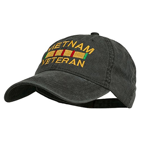 Otto:e4Hats, Vietnam Veteran Embroidered Pigment Dyed Brass Buckle Cap - Black (fitting up to 7 1/2)