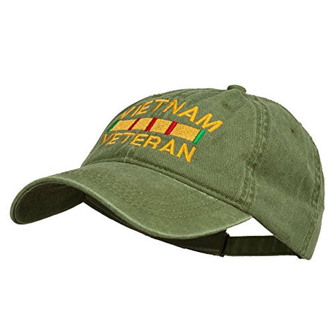 Otto:e4Hats, Vietnam Veteran Embroidered Pigment Dyed Brass Buckle Cap - Olive (fitting up to 7 1/2)