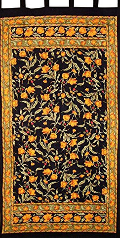 French Floral Design Curtain - Black/Amber