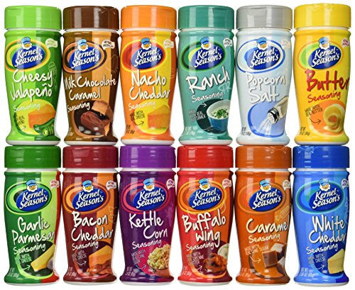 Complete Popcorn Seasoning 12-Pack (Nacho Cheddar, Garlic Parmesan, Butter, Buffalo Wing, Cheesy Jalapeno, Ranch, Kettle Corn, Caramel, Milk Chocolate Caramel, White Cheddar, Bacon Cheddar & Popcorn Salt)