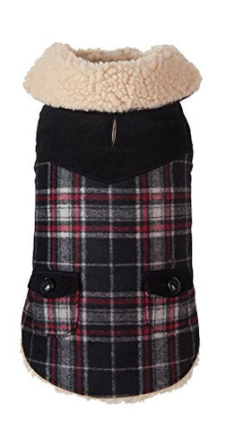 Black Wool Plaid Shearling Jacket - Size 24"