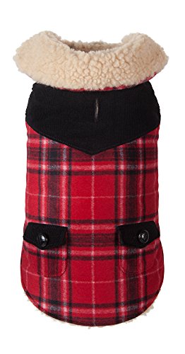 Red Wool Plaid Shearling Jacket - Size 14"