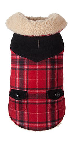 Red Wool Plaid Shearling Jacket - Size 18"