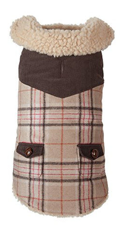 Camel Wool Plaid Shearling Jacket - Size 12"