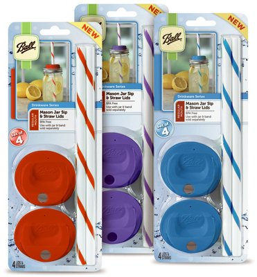 Wide Mouth Sip & Straw Lids, Assorted Colors, 4-Pack