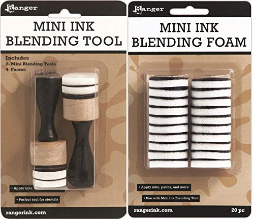 Ranger Mini Ink Blending Tool 1" Round (Includes 2 Tools/4 Foams) and Ranger Mini Ink Blending Replacement Foams 1"" Round (Includes 20 Foams)