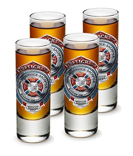 Fire Honor Service Sacrifice Chrome Badge 2oz Shot Glass