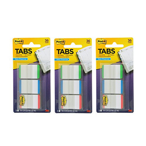 Durable Tabs Rd,Ylw,Bl 1 in x 1.5 in 12tabs each color/pk