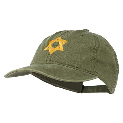Otto:GN, Jewish Star of David Embroidered Washed Cap - Olive (fitting up to 7 1/2)