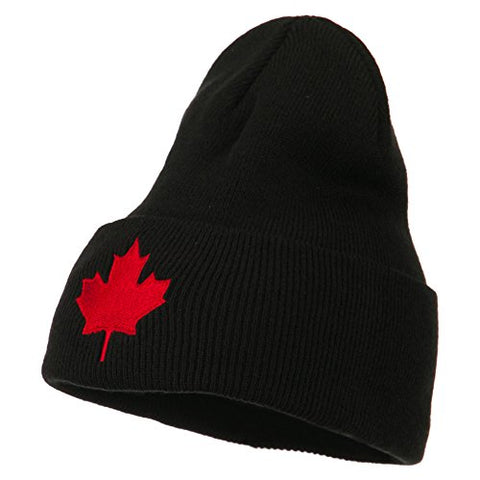MUR:GN, Canada Maple Leaf Embroidered Long Beanie - Black (fitting up to XL)