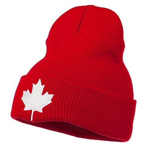 MUR:GN, Canada Maple Leaf Embroidered Long Beanie - Red (fitting up to XL)