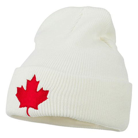 MUR:GN, Canada Maple Leaf Embroidered Long Beanie - White (fitting up to XL)
