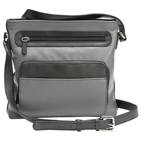 Top Zip Crossbody/Shoulder Bag With Adjustable Strap, Grey/Black