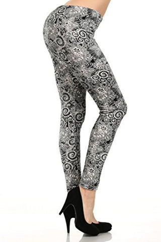 Yelete Black & White Swiss Lace Stretch Velour Printed Leggings