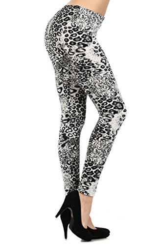 Yelete Grey Cheetah Print Stretch Velour Printed Leggings