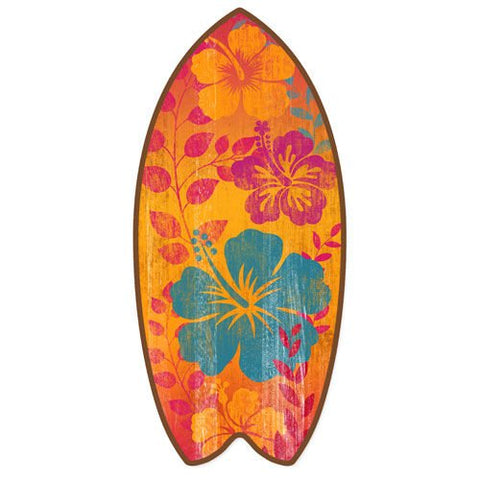 Colorful Hibiscus Lil Kahuna's Small Surfboard Sign, 5.25" x 11.625" x 3.125"