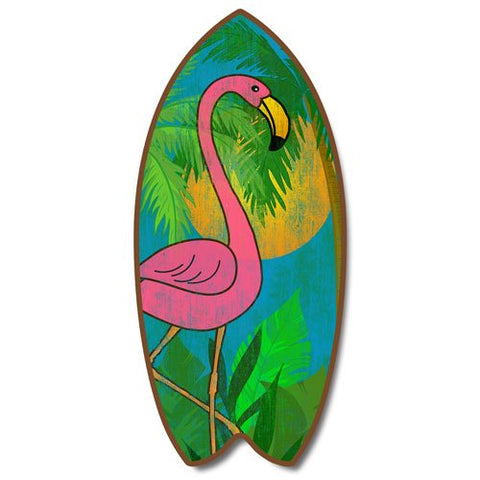 Pink Flamingo Lil Kahuna's Small Surfboard Sign, 5.25" x 11.625" x 3.125"