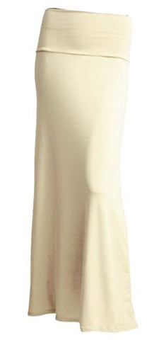 Azules Women's Rayon Span Maxi Skirt,Small,Tan