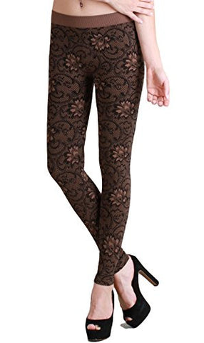 Seamless Floral Zacarrdi Long Leggings - 23 Taupe, One Size