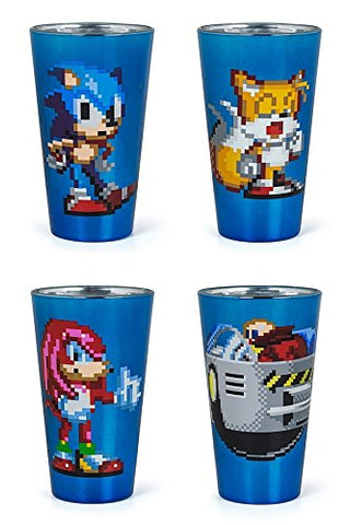 4-Pack Pixelated Sonic Characters Aluminum Pint Glss 16oz