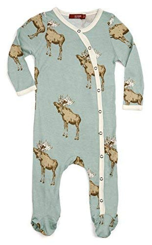 Bamboo Footed Romper, Bow Tie Moose, 3-6M