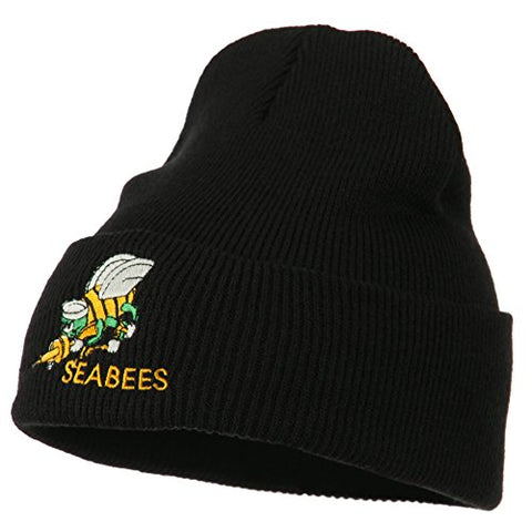 MUR:Dakota, US Navy Seabees Embroidered Cuff Long Beanie - Black (fitting up to 7 1/2)