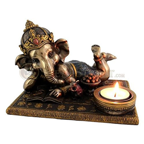 Young Ganesh Reading Tea Light Candle Holder, 4.75 x 6.75 in