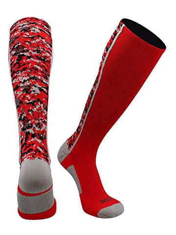 Digital Camo Over/Calf, Heel/Toe, Scarlet, Medium