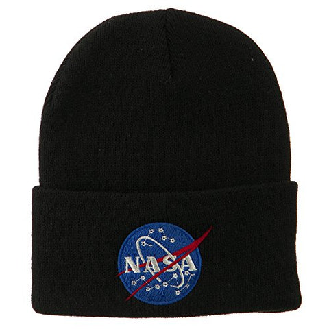 MUR:e4Hats, NASA Insignia Embroidered Long Beanie - Black (fitting up to XL)