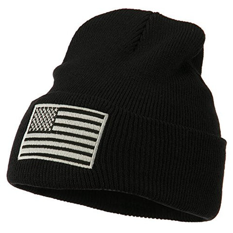 MG:GN, Silver American Flag Embroidered Beanie - Black (fitting up to XL)