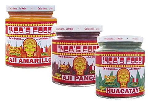 Inca's Food Huacatay Pasta, 7.5oz, Inca's Food Aji Amarillo Pasta, 7.5oz and Inca's Food Aji Panca Pasta, 7.5oz