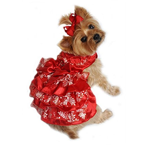 Red Satin and Red, White and Gold Organza Dress Small