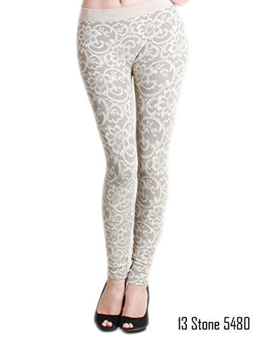 Seamless Floral Lace-Look Long Leggings - 13 Stone, One Size