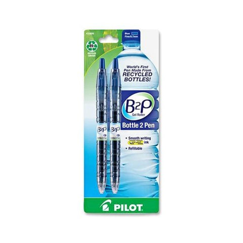 B2P Retractable Gel Roller Pen, Fine - 2 Pack, Blue Ink