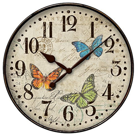 Round Butterfly Wall Clock, 12"