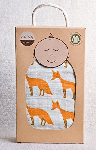Organic Muslin Swaddle, Orange Fox, 47"x47"
