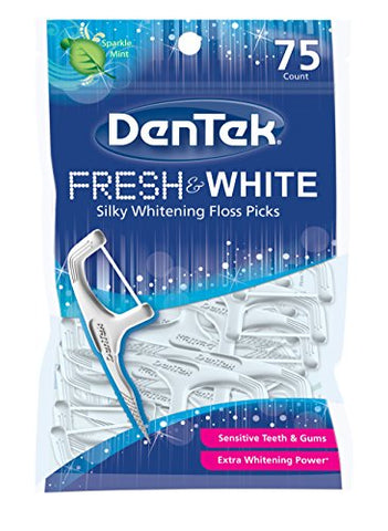 MedTech Dentek - Fresh and White Silky Whitening Floss Picks, Sparkle Mint 75 ct