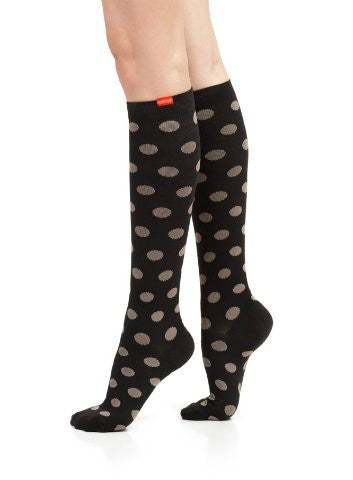 VIM & VIGR Compression Socks-Cotton-Polka Dots (Black & Light Brown) -Women's Large