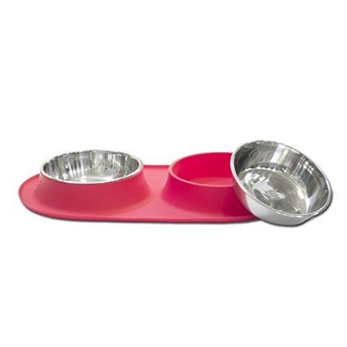 Double Bowl Silicone Feeders - Red, Medium