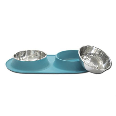 Messy Mutts - Double Bowl Silicone Feeders - X-Large, Blue