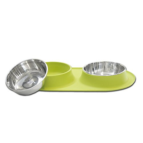Messy Mutts - Double Bowl Silicone Feeders - X-Large, Green